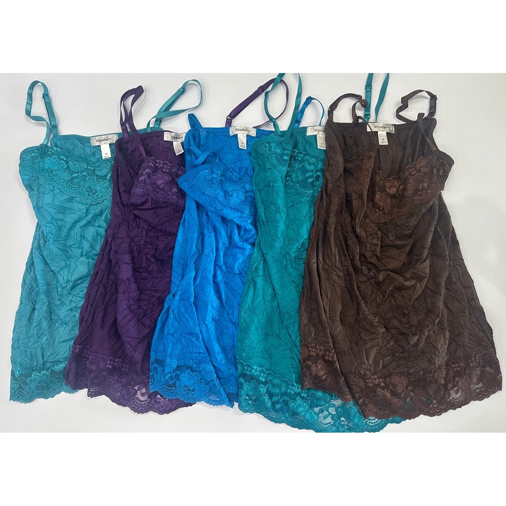 Dressbarn Y2K Womens Crinkle Cami Bundle 5 Pack Lace Trim Adjustable Straps M